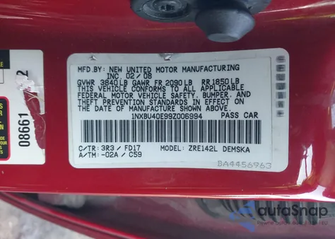 2009 Toyota Corolla S from USA, damaged, VIN 1NXBU40E99Z006994